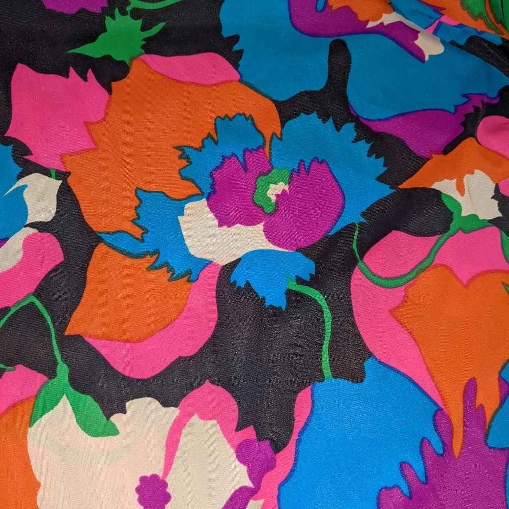 VTG 70's Psychedelic Dress Floor-length Long Sleeved Bright Florals Pucci Style - Picture 4 of 16